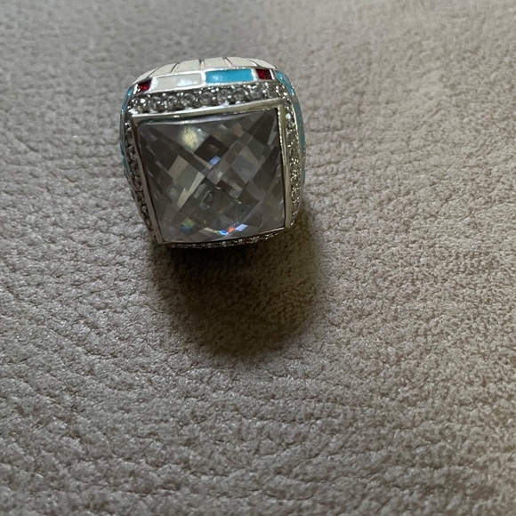 LAUREN G ADAMS STERLING SILVER 925 RING FLEUR DE LIS CZ CLEAR ENAMEL - Picture 5 of 14